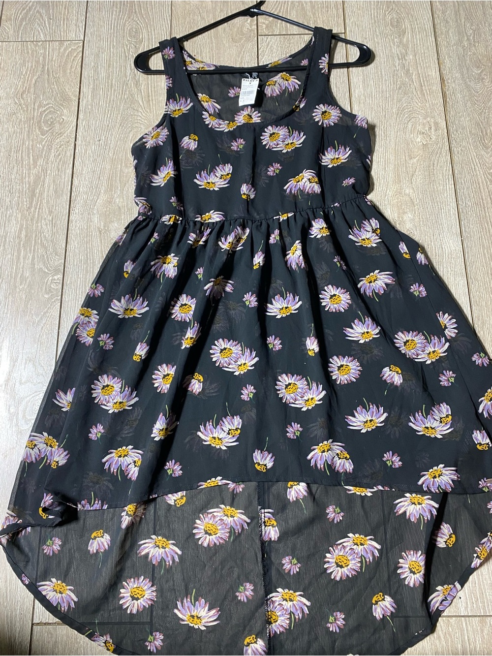 O'Neill Black Purple Daisy Floral Chiffon Hi-Low Tank Dress Small NWT
